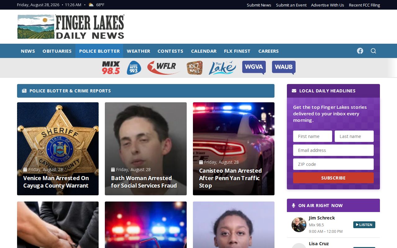 Finger Lakes Daily News Cayuga County police blotter source for local crime news